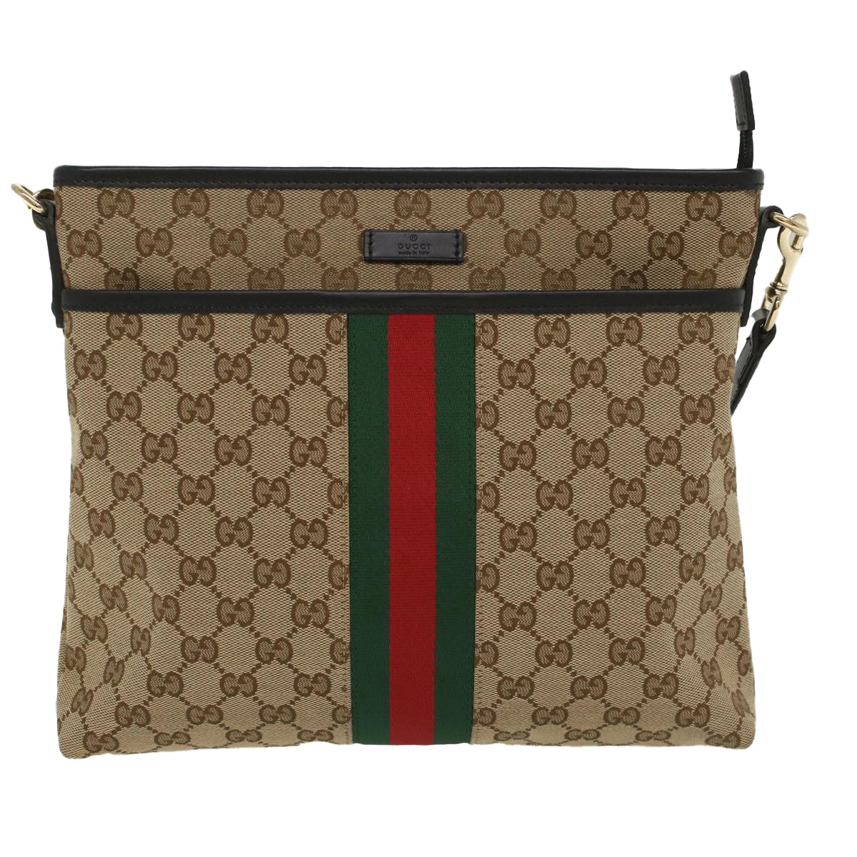 GUCCI GG Supreme Web Sherry Line Shoulder Bag Beige Red Green 388926 Auth 54134