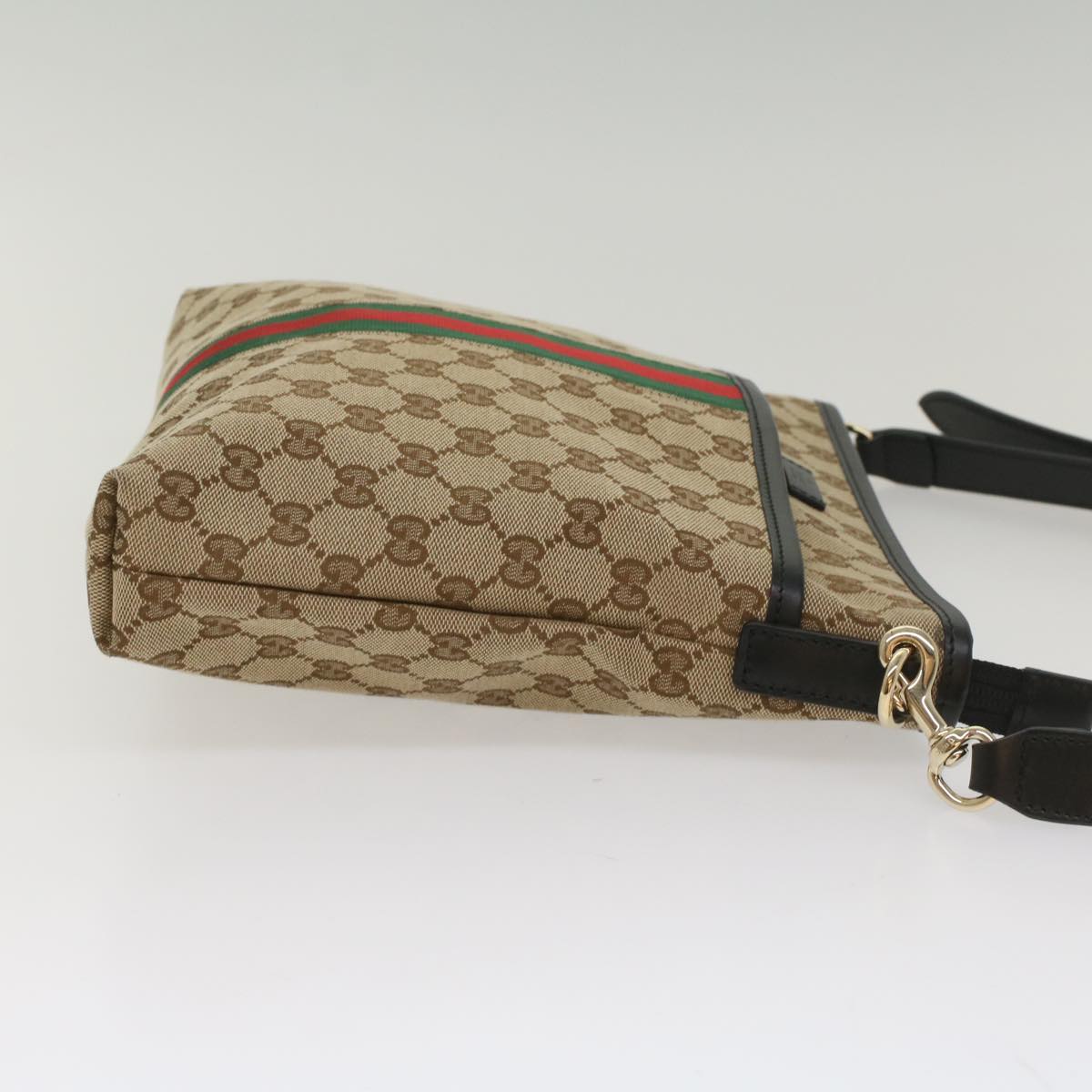 GUCCI GG Supreme Web Sherry Line Shoulder Bag Beige Red Green 388926 Auth 54134