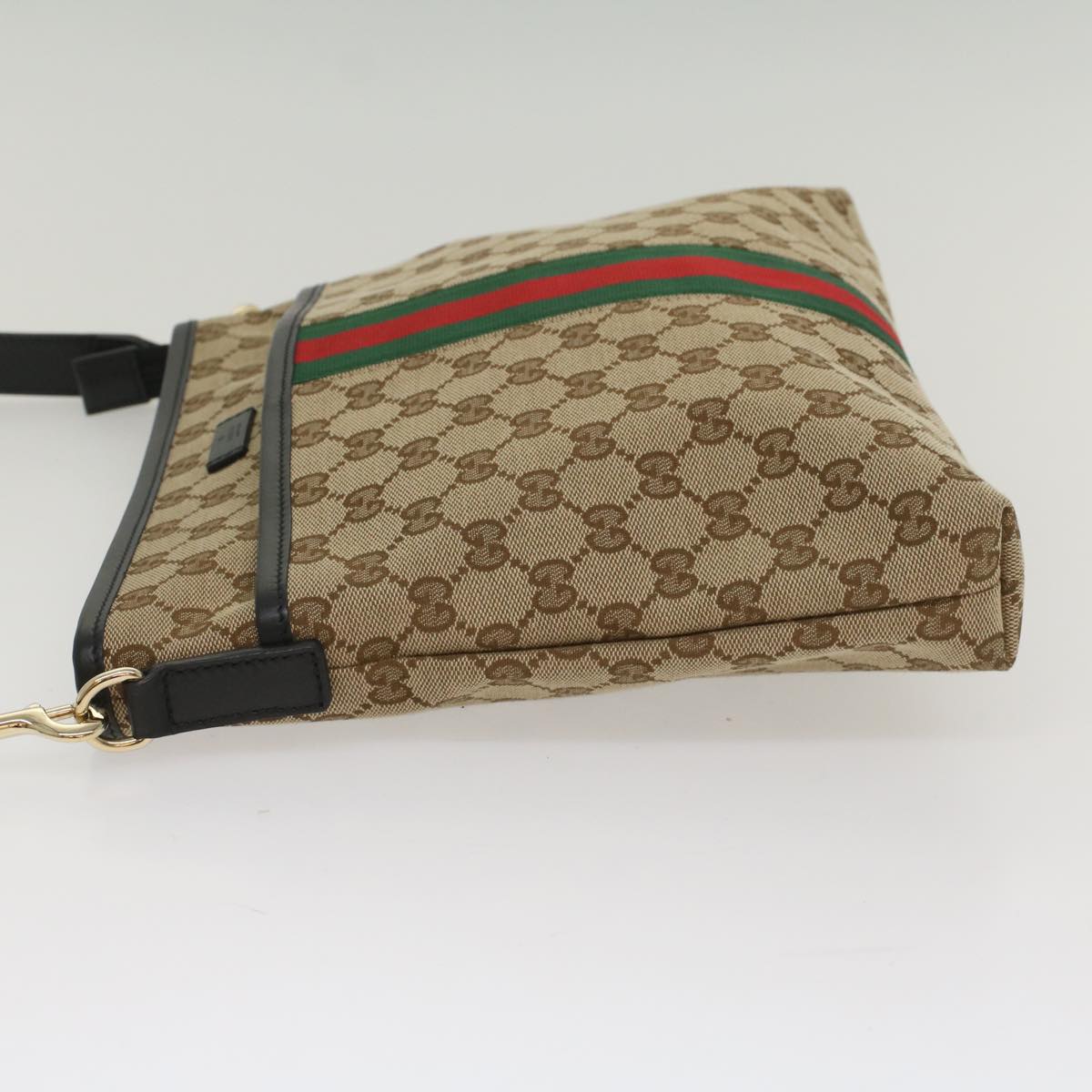 GUCCI GG Supreme Web Sherry Line Shoulder Bag Beige Red Green 388926 Auth 54134