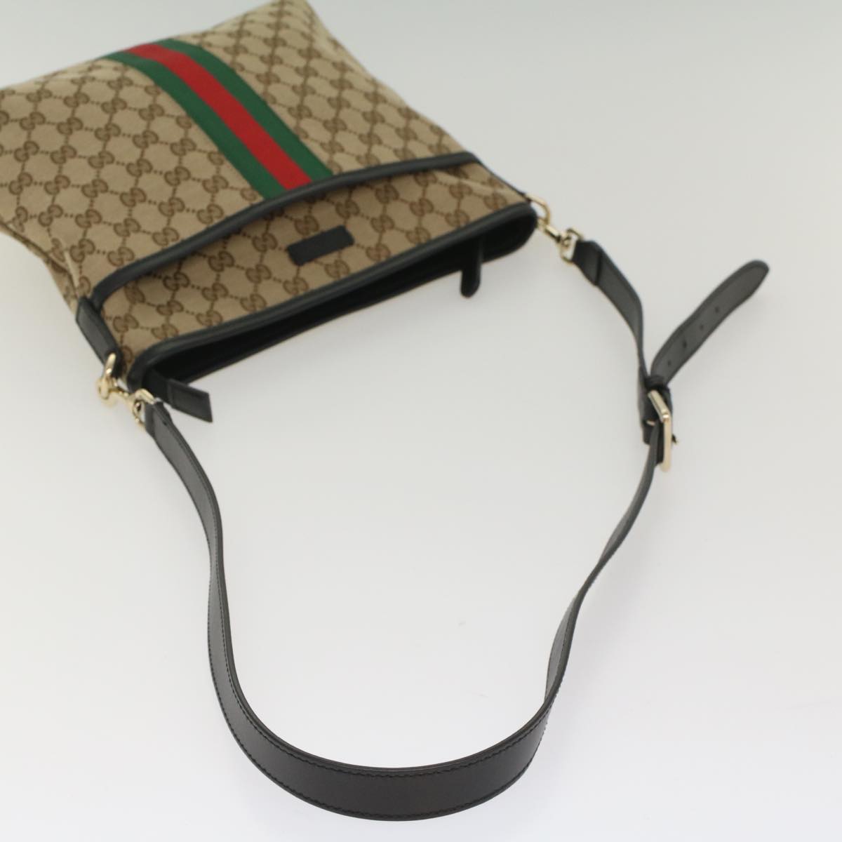 GUCCI GG Supreme Web Sherry Line Shoulder Bag Beige Red Green 388926 Auth 54134