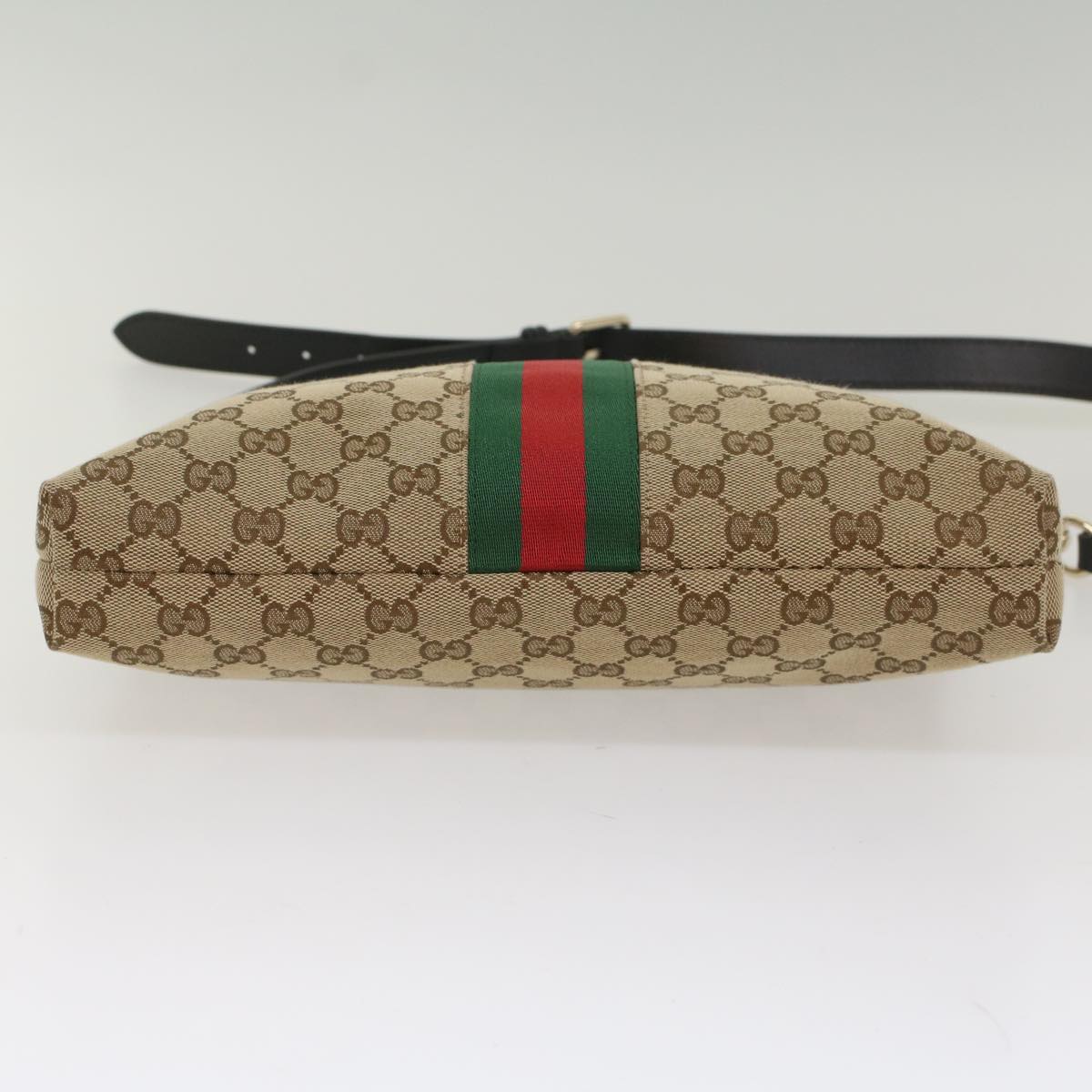 GUCCI GG Supreme Web Sherry Line Shoulder Bag Beige Red Green 388926 Auth 54134