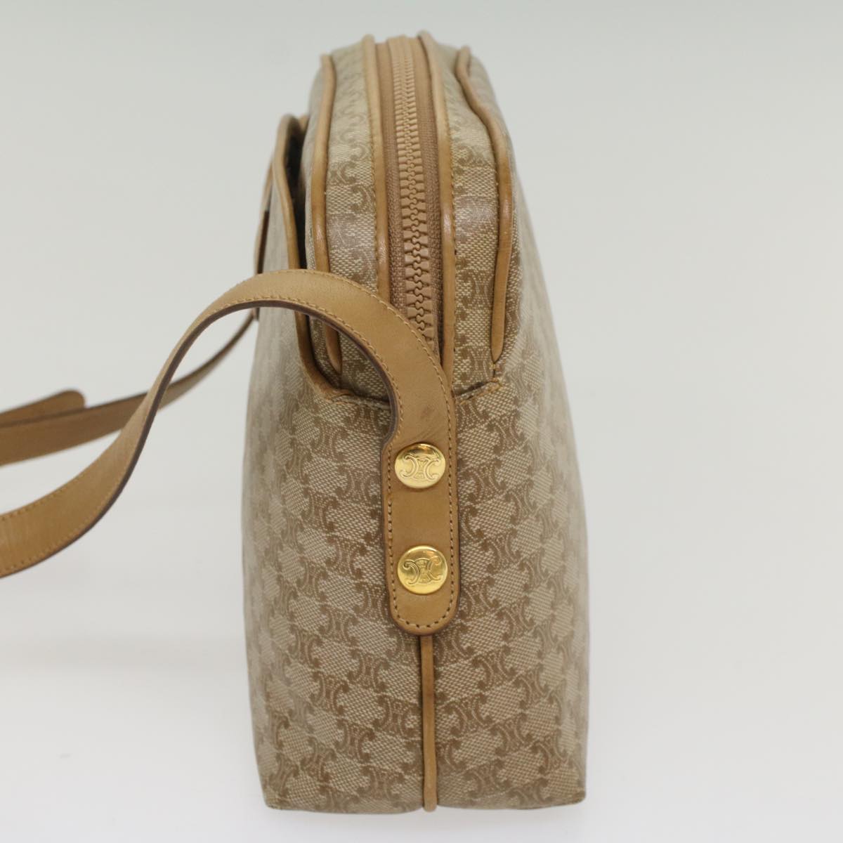 CELINE Macadam Canvas Shoulder Bag Beige Auth 54135