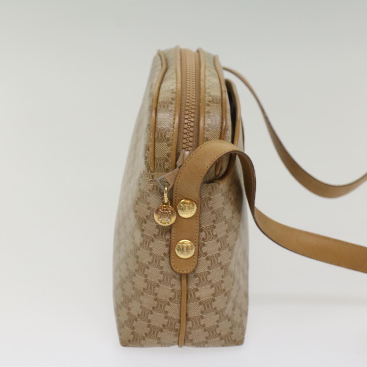 CELINE Macadam Canvas Shoulder Bag Beige Auth 54135