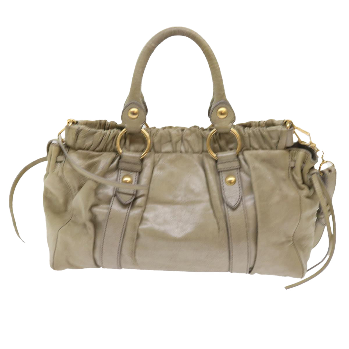 Miu Miu Hand Bag Leather 2way Khaki Auth 54136 - 0