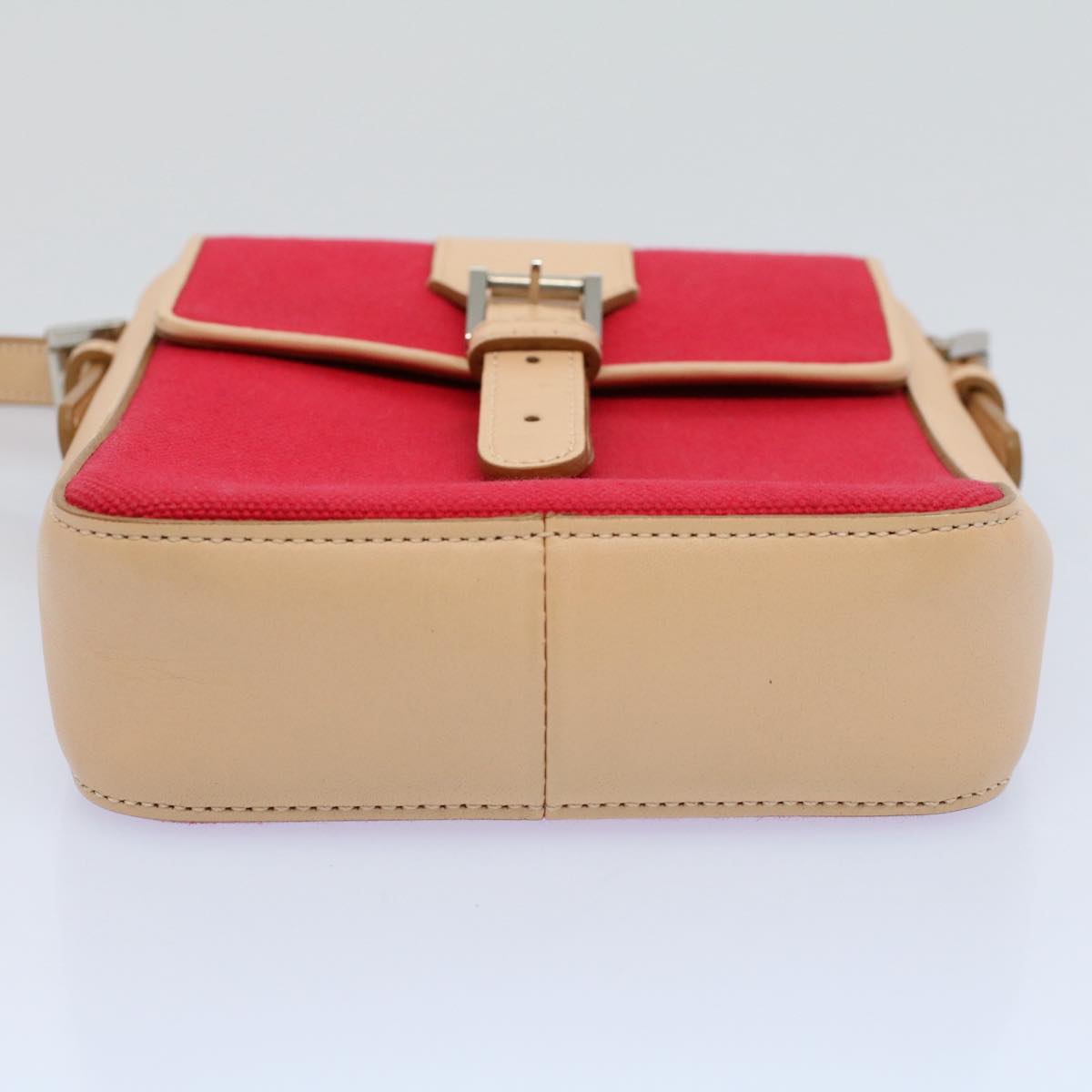 BURBERRY Shoulder Bag Canvas Leather Beige Red Auth 54143