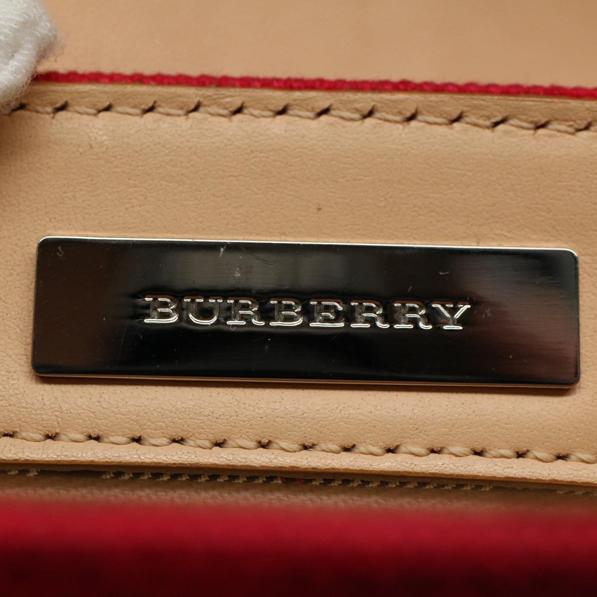 BURBERRY Shoulder Bag Canvas Leather Beige Red Auth 54143