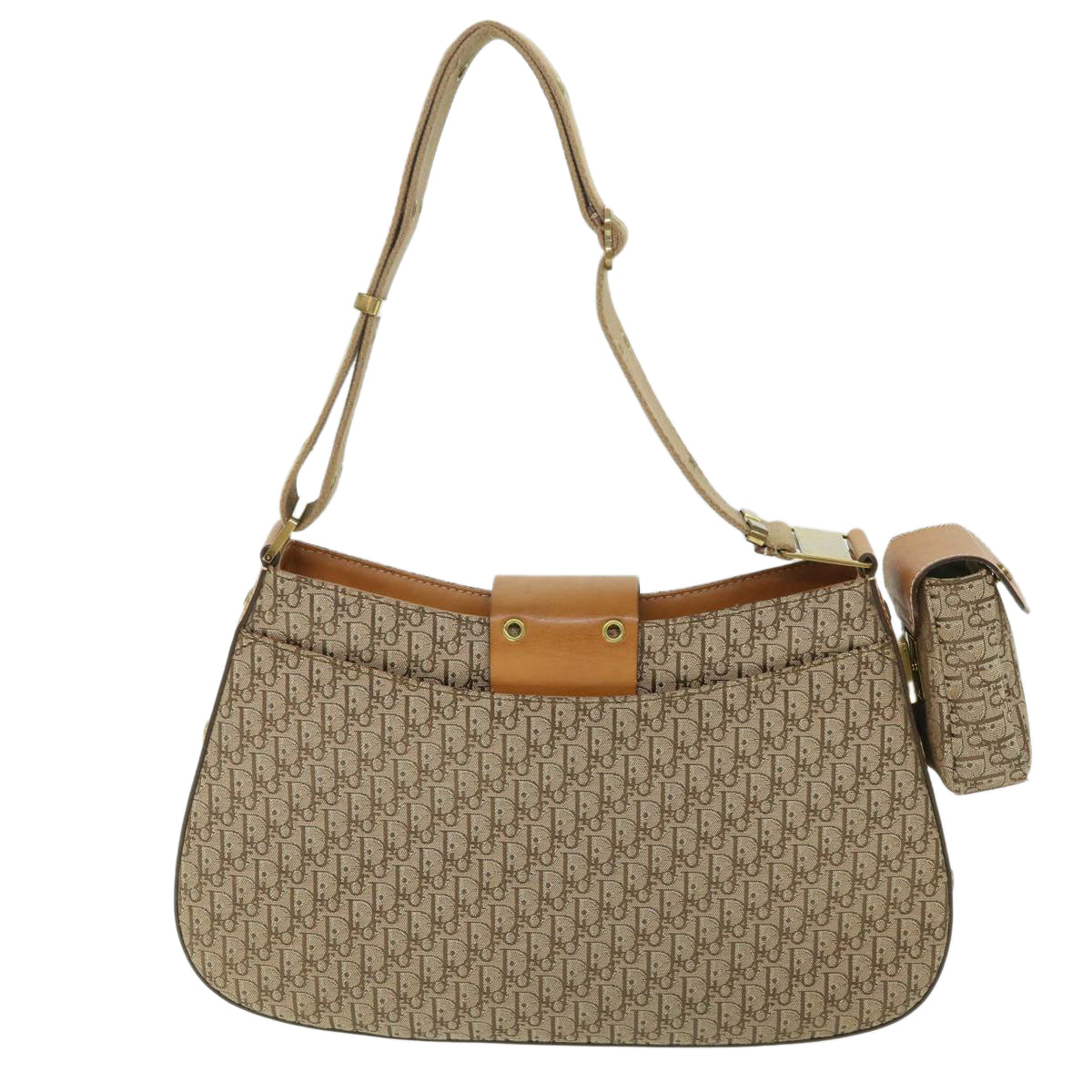 Christian Dior Trotter Canvas Shoulder Bag Beige Auth 54153