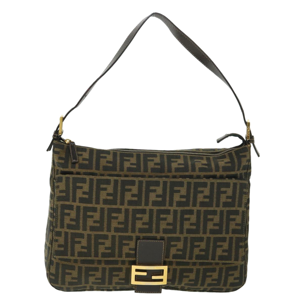 FENDI Zucca Canvas Mamma Baguette Shoulder Bag Black Brown Auth 54169