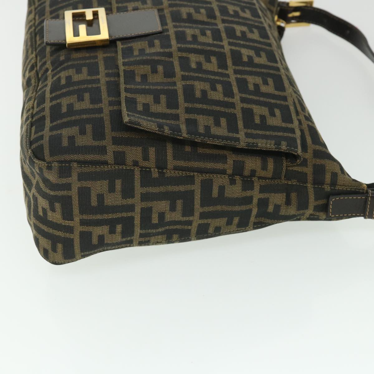 FENDI Zucca Canvas Mamma Baguette Shoulder Bag Black Brown Auth 54169