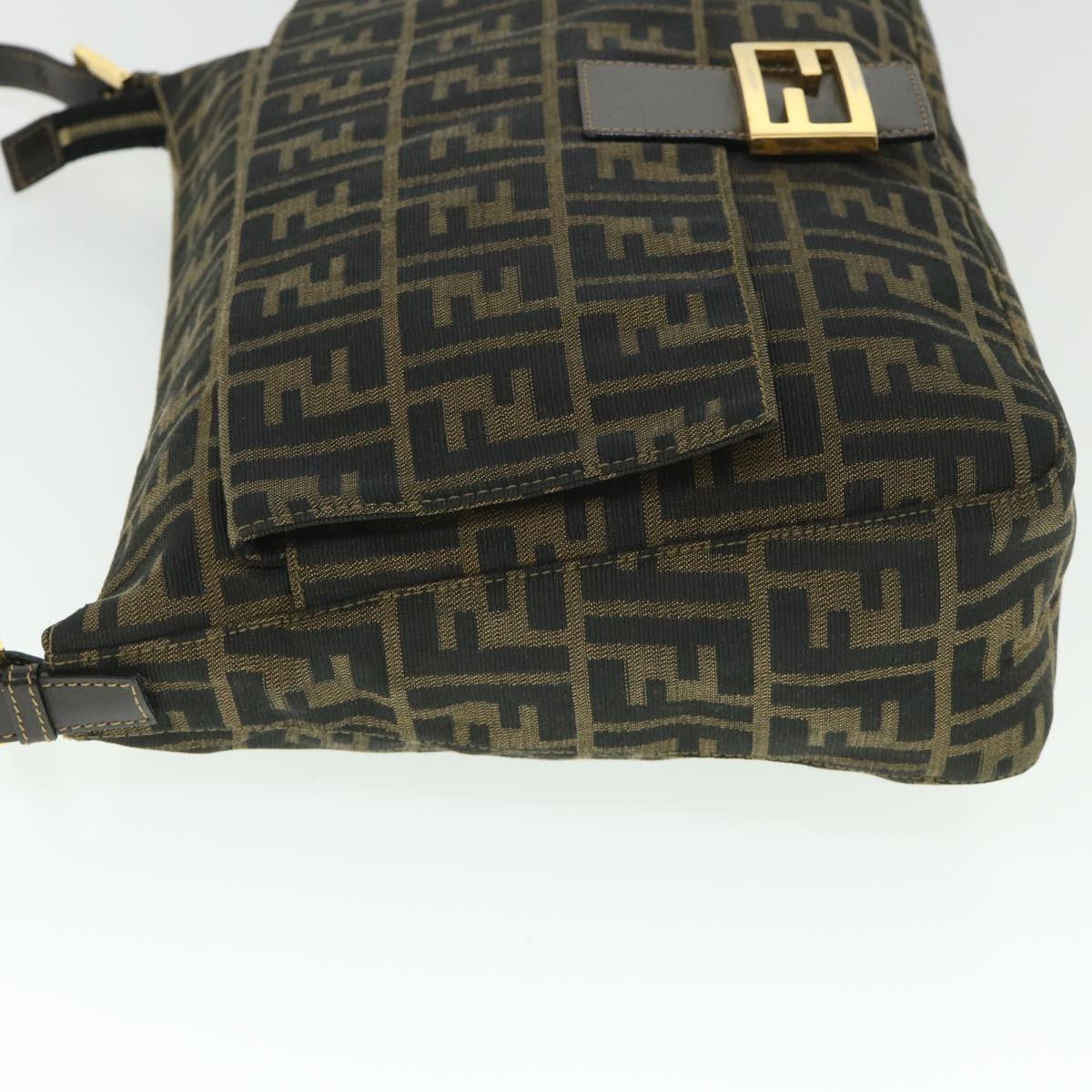 FENDI Zucca Canvas Mamma Baguette Shoulder Bag Black Brown Auth 54169