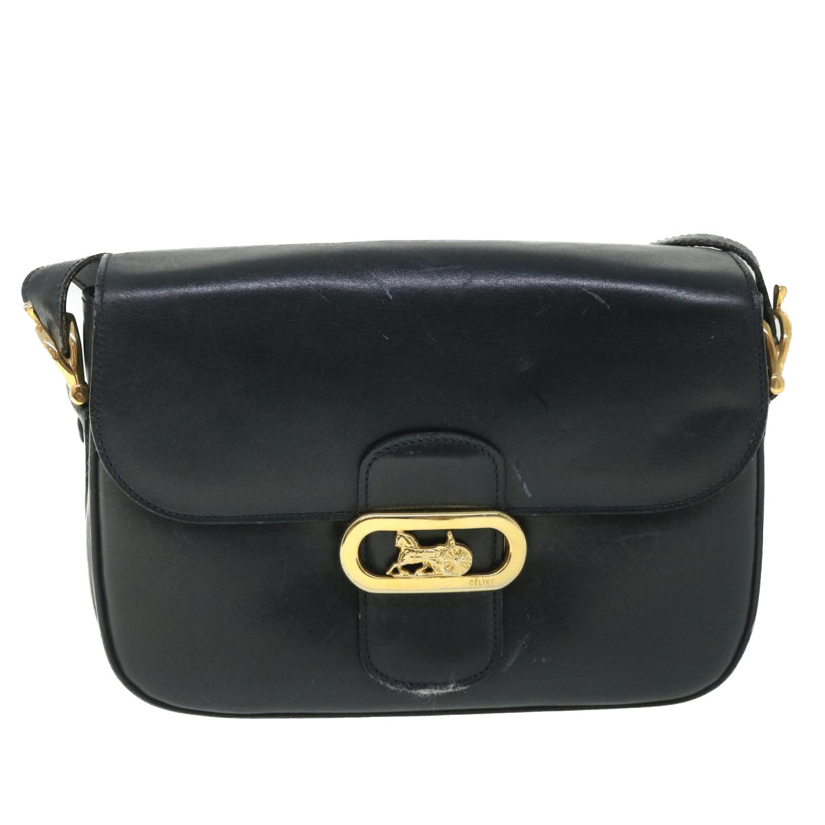 CELINE Shoulder Bag Leather Black Auth 54184 - 0