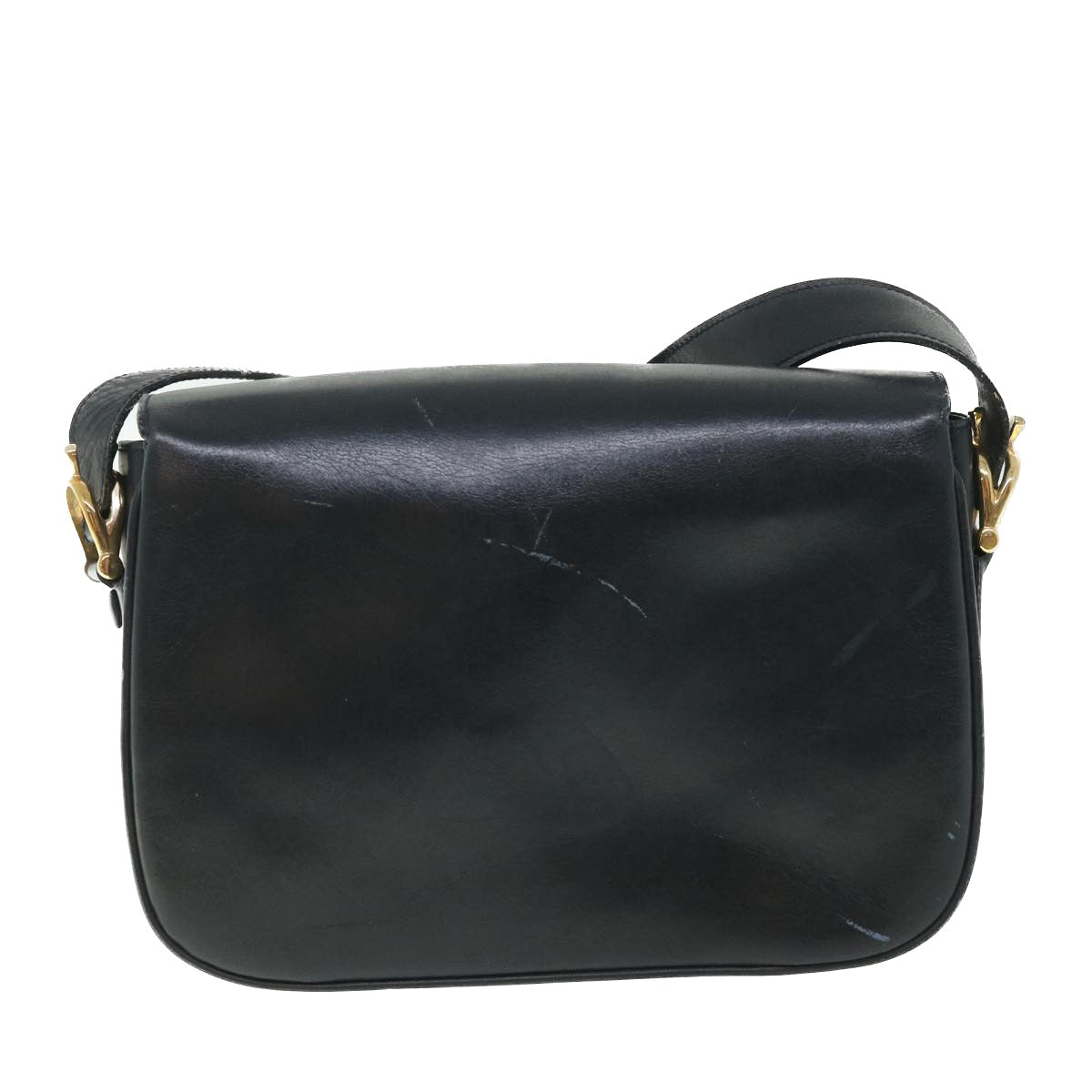 CELINE Shoulder Bag Leather Black Auth 54184