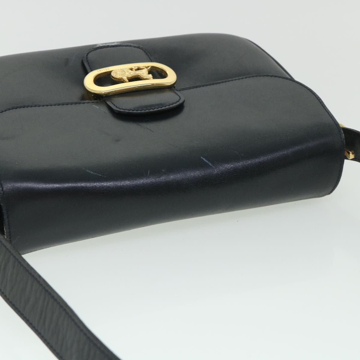 CELINE Shoulder Bag Leather Black Auth 54184