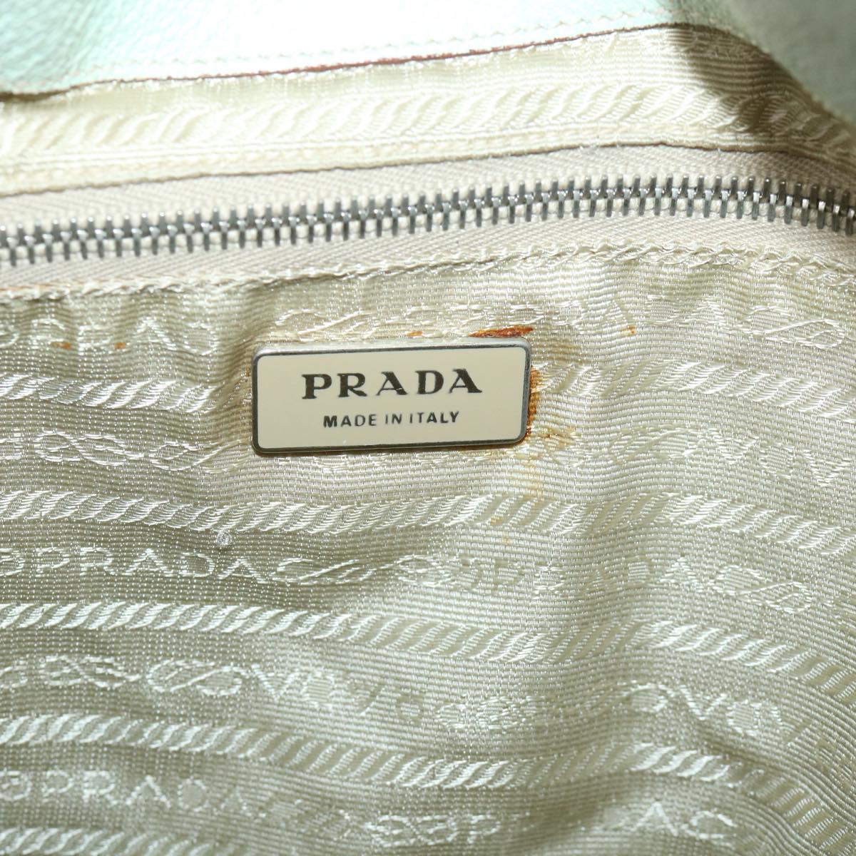 PRADA Hand Bag Canvas Leather Beige Light Blue Auth 54186