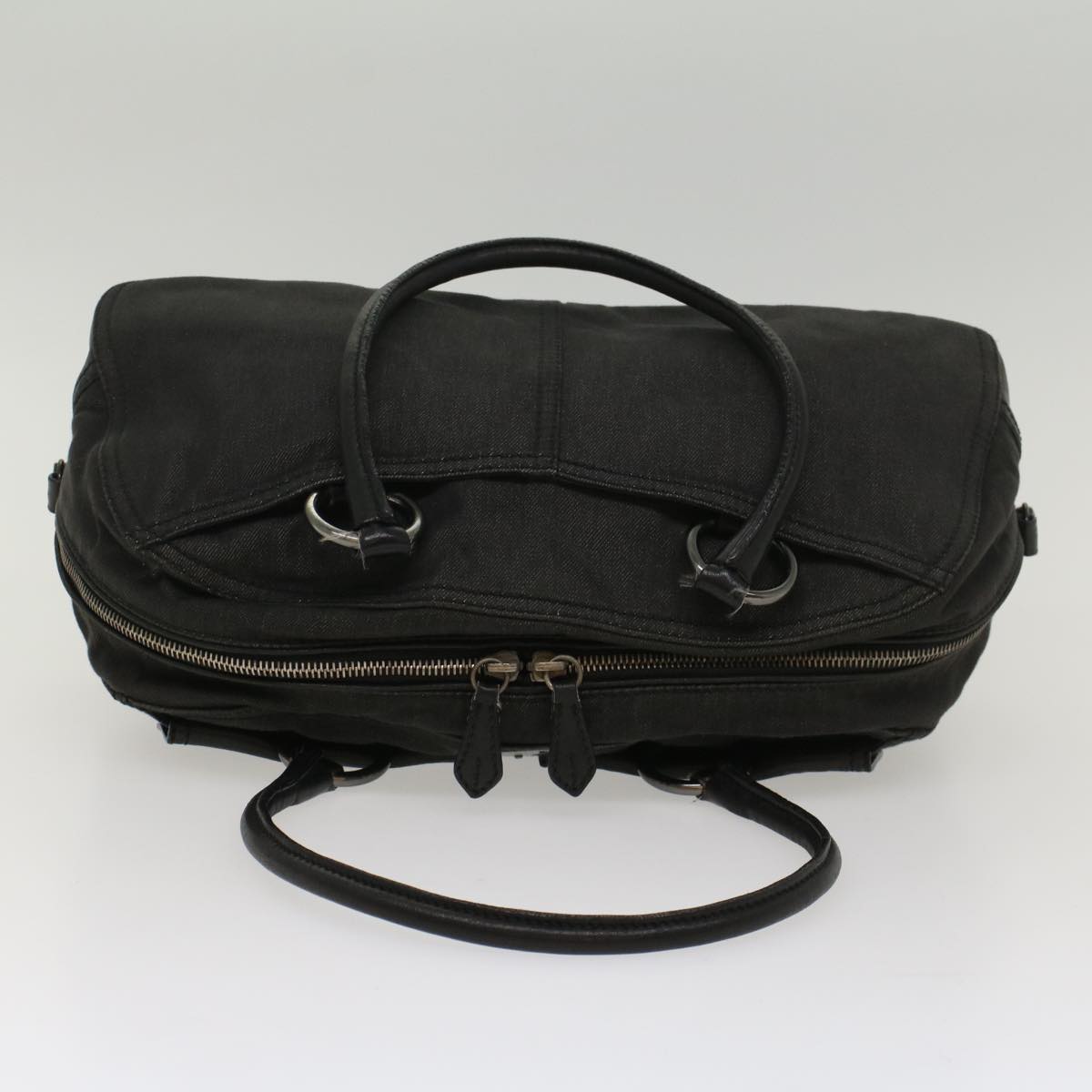 PRADA Hand Bag Canvas Black Auth 54187