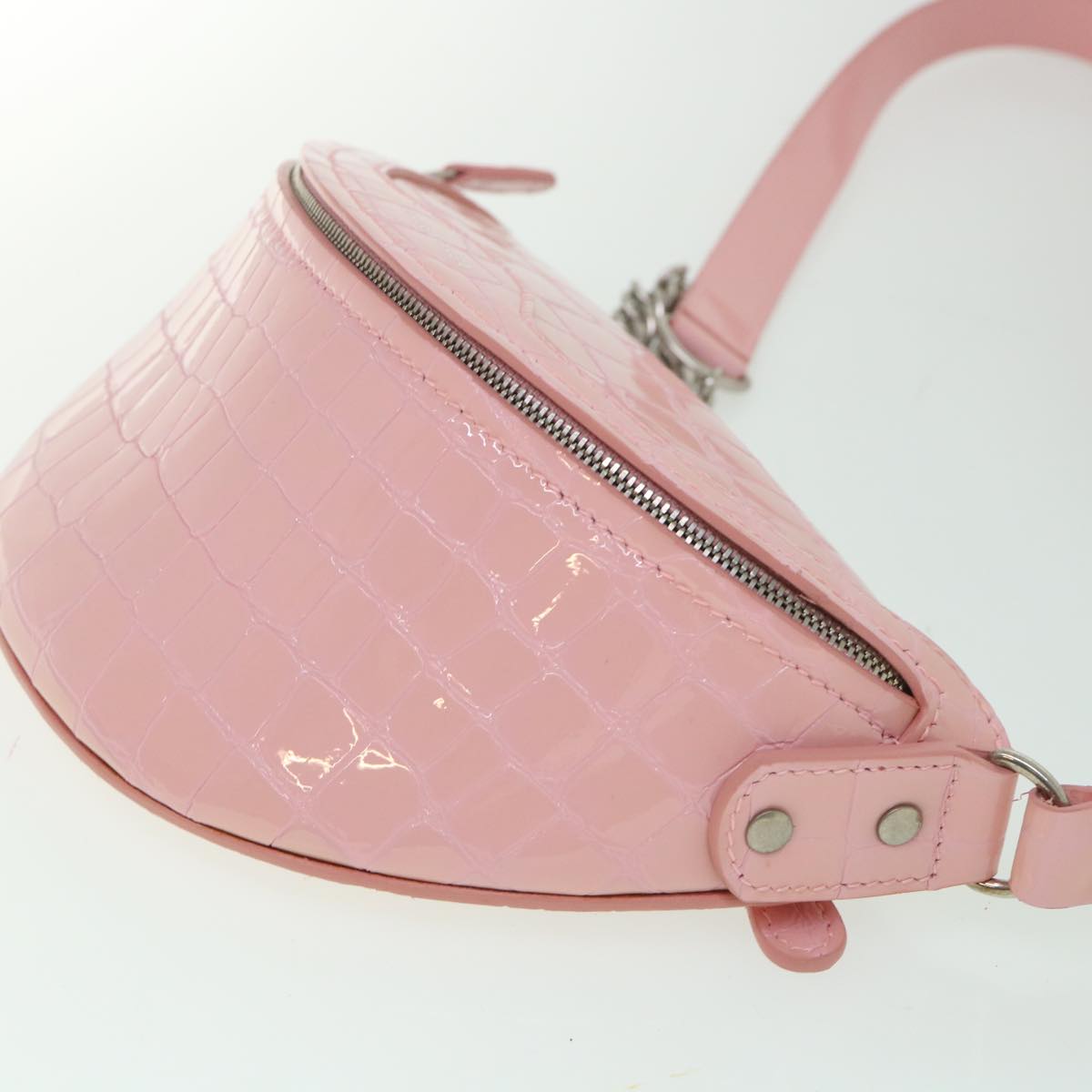 BALENCIAGA Croco Embossed Body Bag Leather Pink Auth 54195