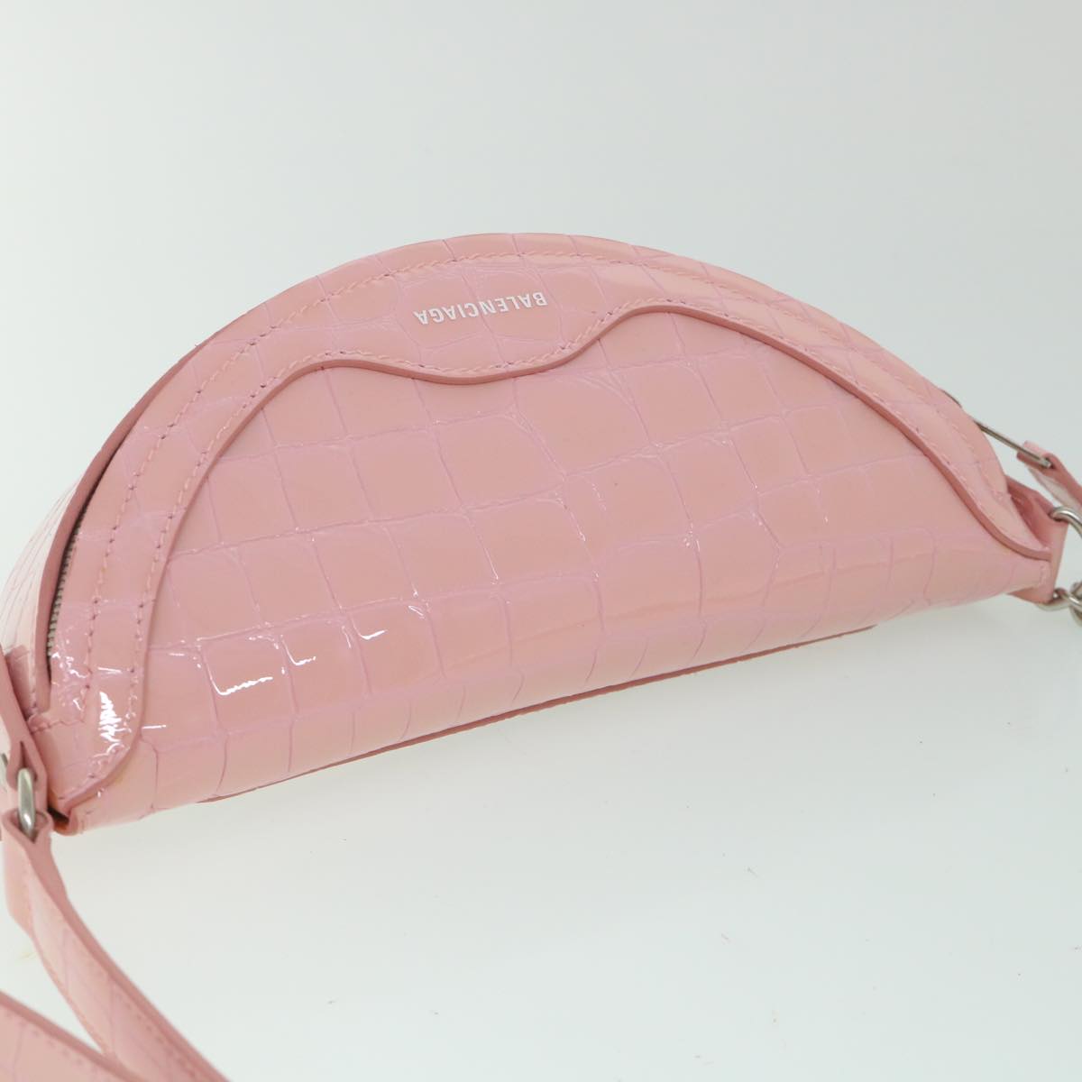 BALENCIAGA Croco Embossed Body Bag Leather Pink Auth 54195