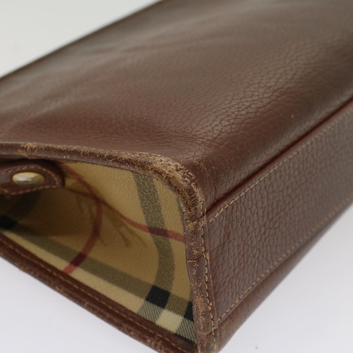 BURBERRY Nova Check Clutch Bag Leather Brown Auth 54196