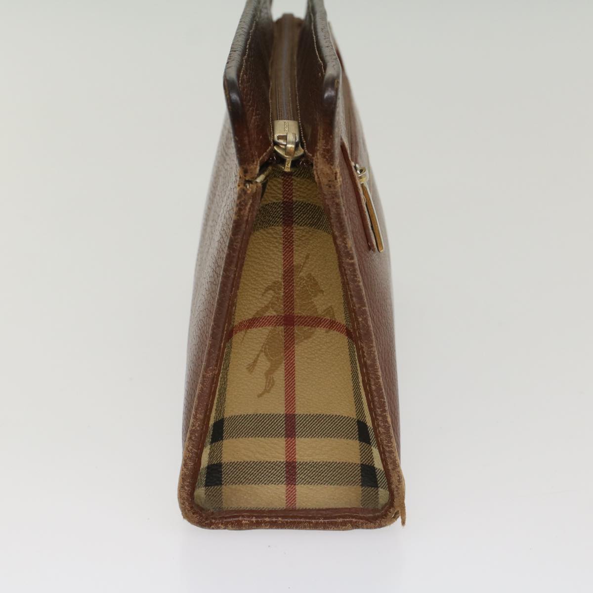 BURBERRY Nova Check Clutch Bag Leather Brown Auth 54196