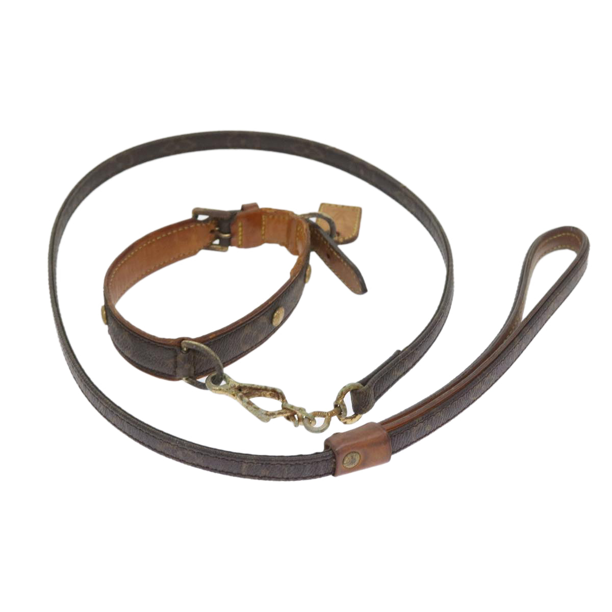 LOUIS VUITTON Monogram Less Baxter MM Collier Baxter Dog Leash 2Set Auth 54225 - 0