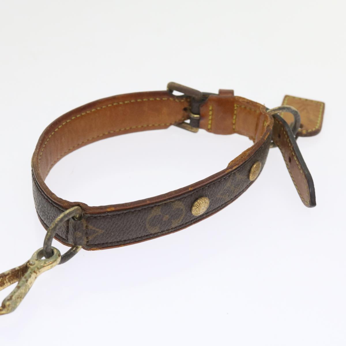 LOUIS VUITTON Monogram Less Baxter MM Collier Baxter Dog Leash 2Set Auth 54225