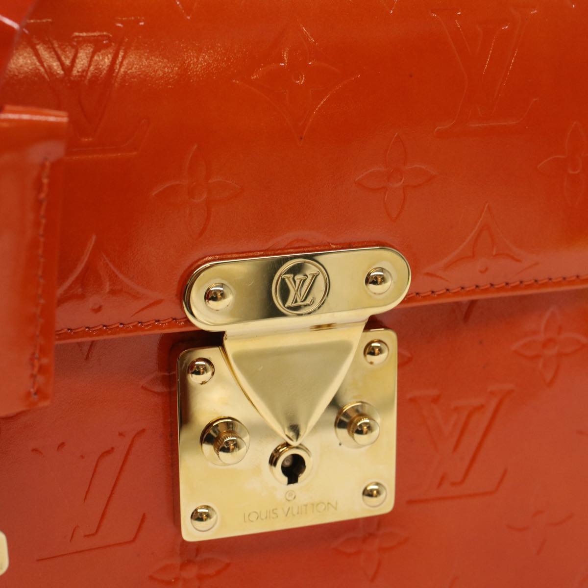 LOUIS VUITTON Monogram Vernis Spring Street Hand Bag Orange M91025 LV Auth 54228