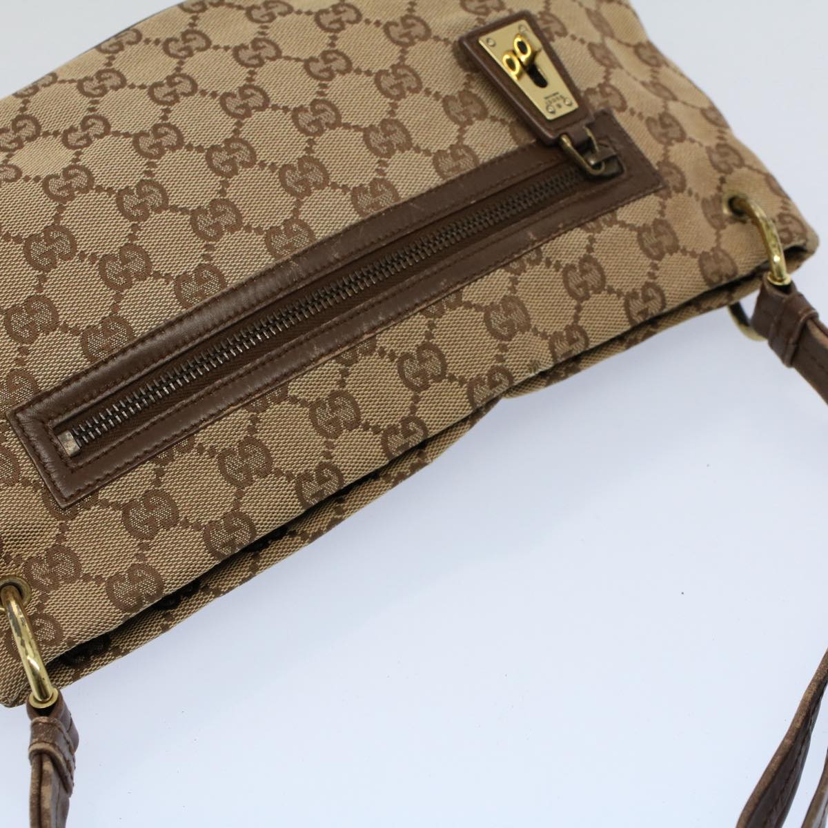 GUCCI GG Canvas Shoulder Bag Beige 130736 Auth 54324