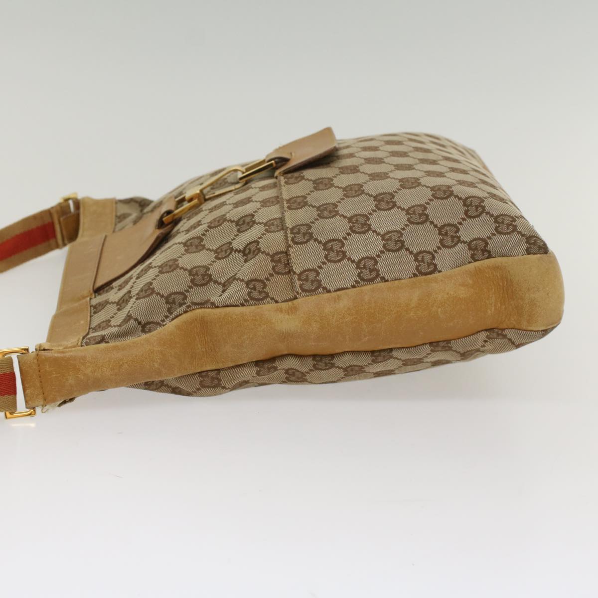 GUCCI GG Canvas Sherry Line Shoulder Bag Beige Red 001 4094 002113 Auth 54327