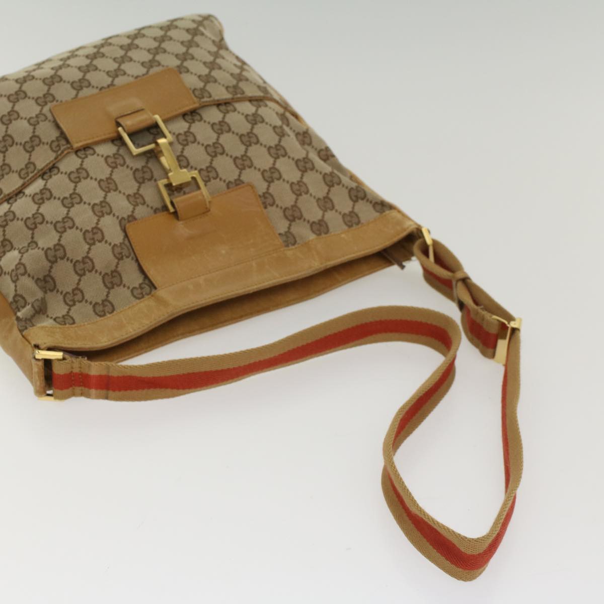 GUCCI GG Canvas Sherry Line Shoulder Bag Beige Red 001 4094 002113 Auth 54327