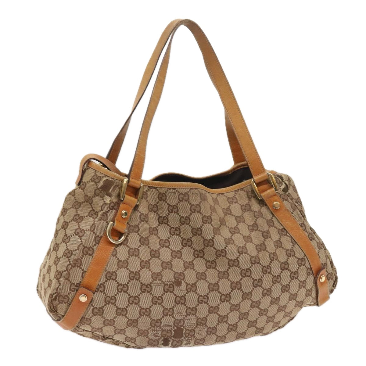 GUCCI GG Canvas Shoulder Bag Leather Beige Orange Auth 54329