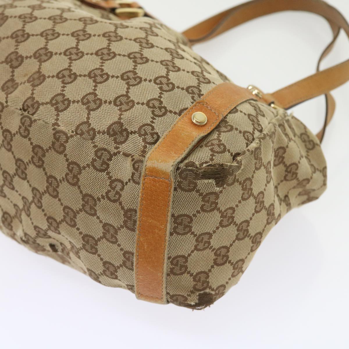 GUCCI GG Canvas Shoulder Bag Leather Beige Orange Auth 54329