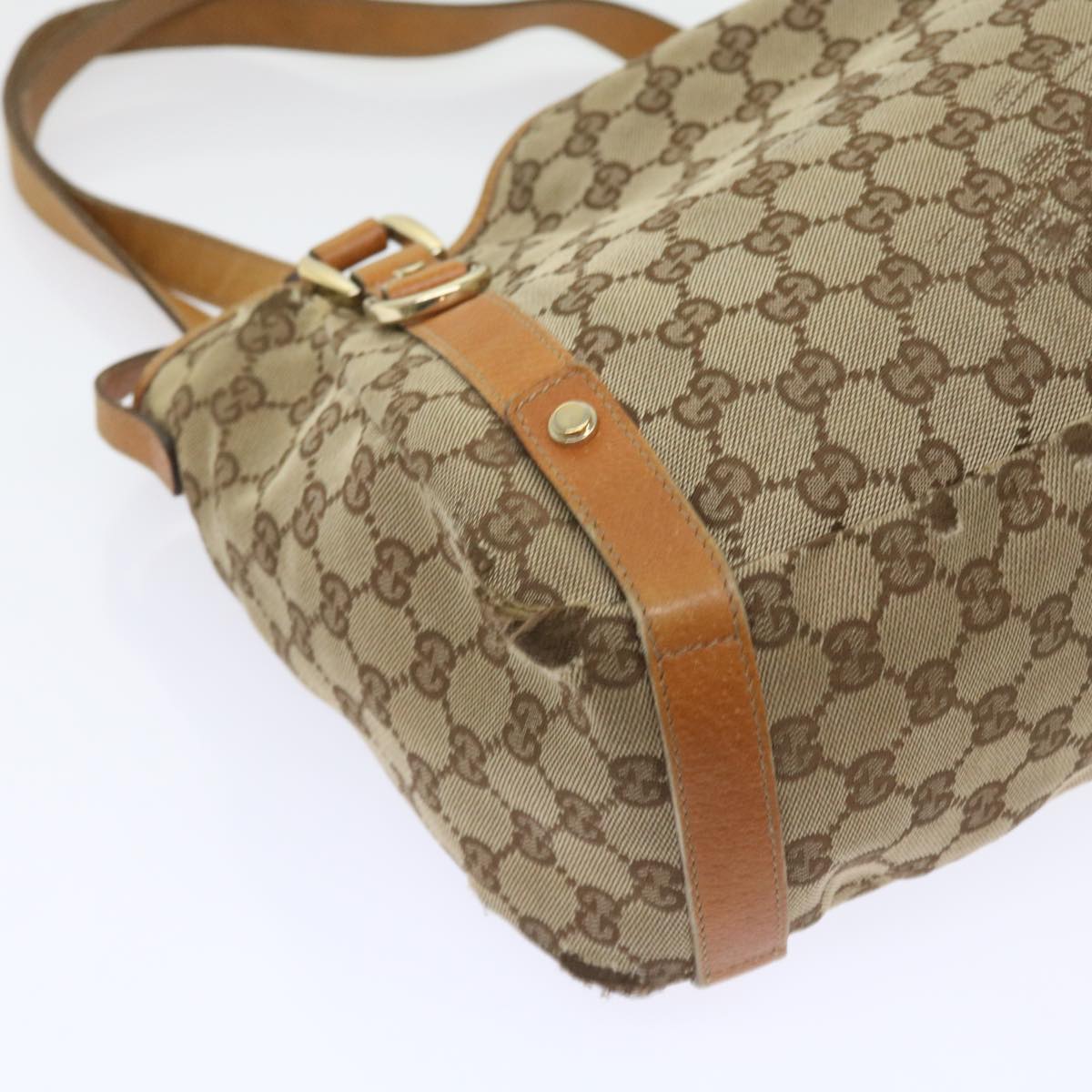 GUCCI GG Canvas Shoulder Bag Leather Beige Orange Auth 54329