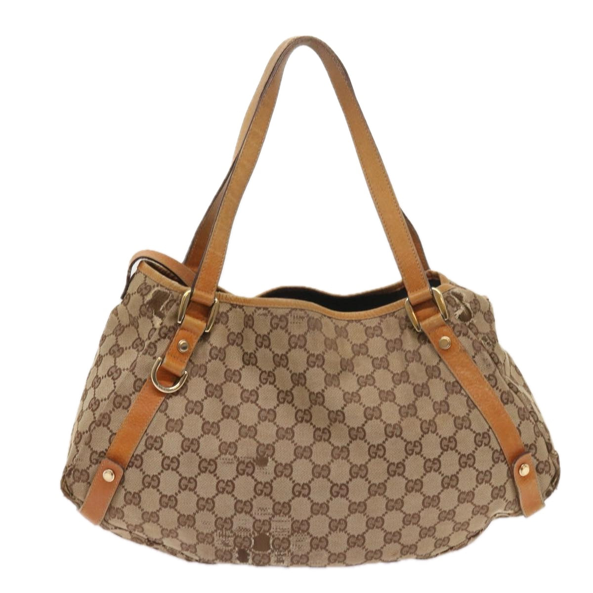 GUCCI GG Canvas Shoulder Bag Leather Beige Orange Auth 54329