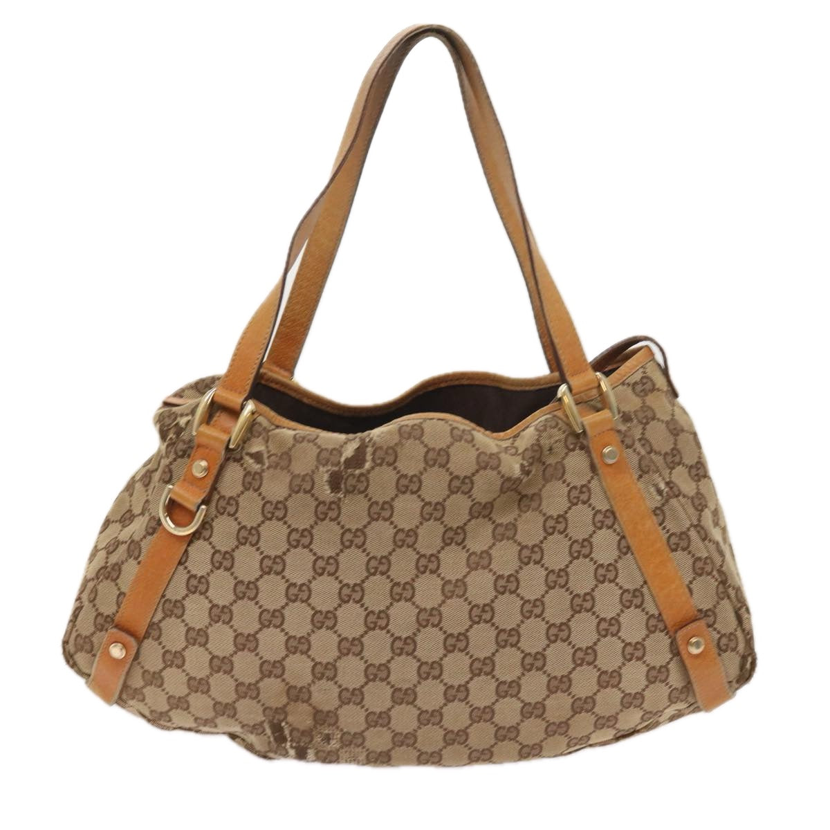 GUCCI GG Canvas Shoulder Bag Leather Beige Orange Auth 54329 - 0