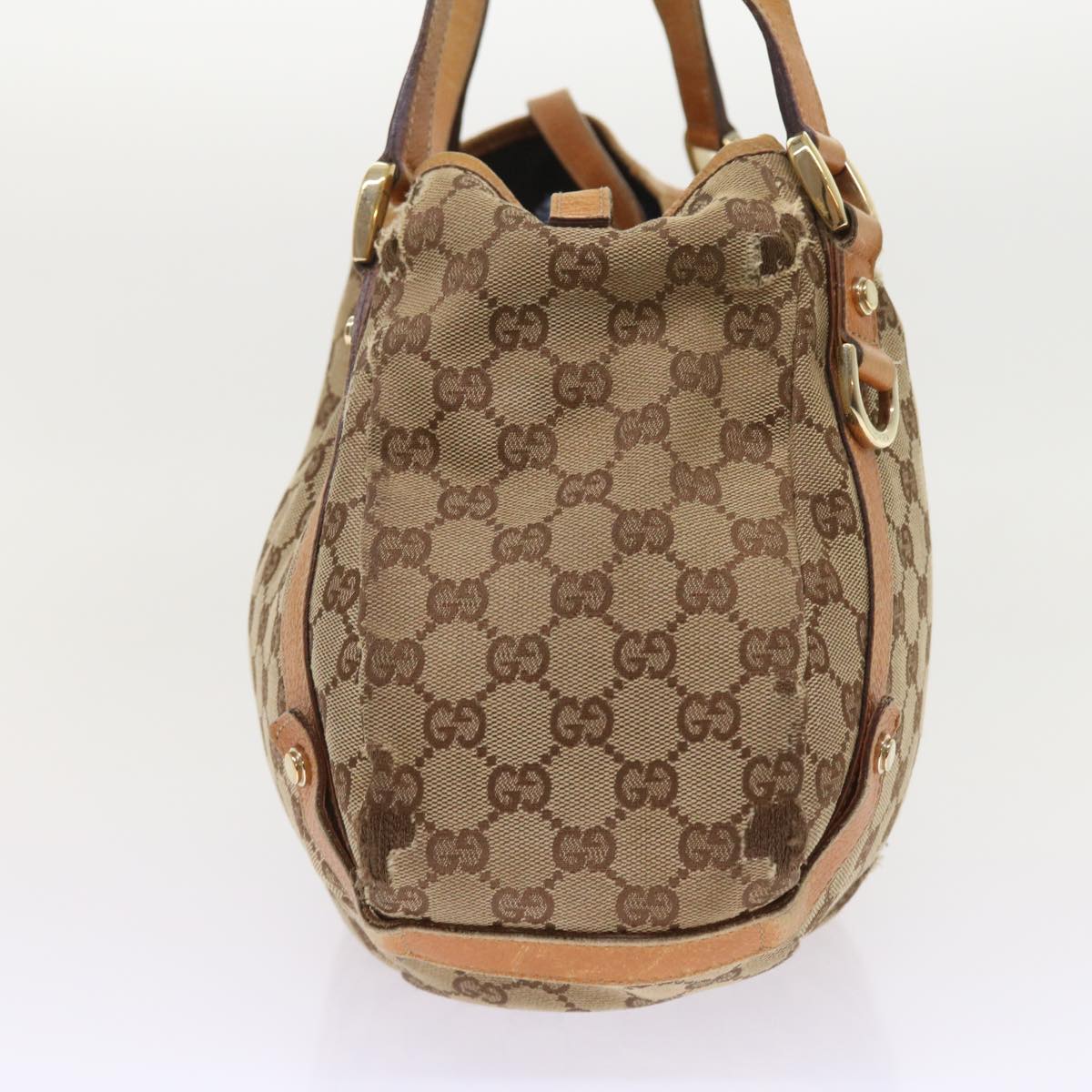 GUCCI GG Canvas Shoulder Bag Leather Beige Orange Auth 54329