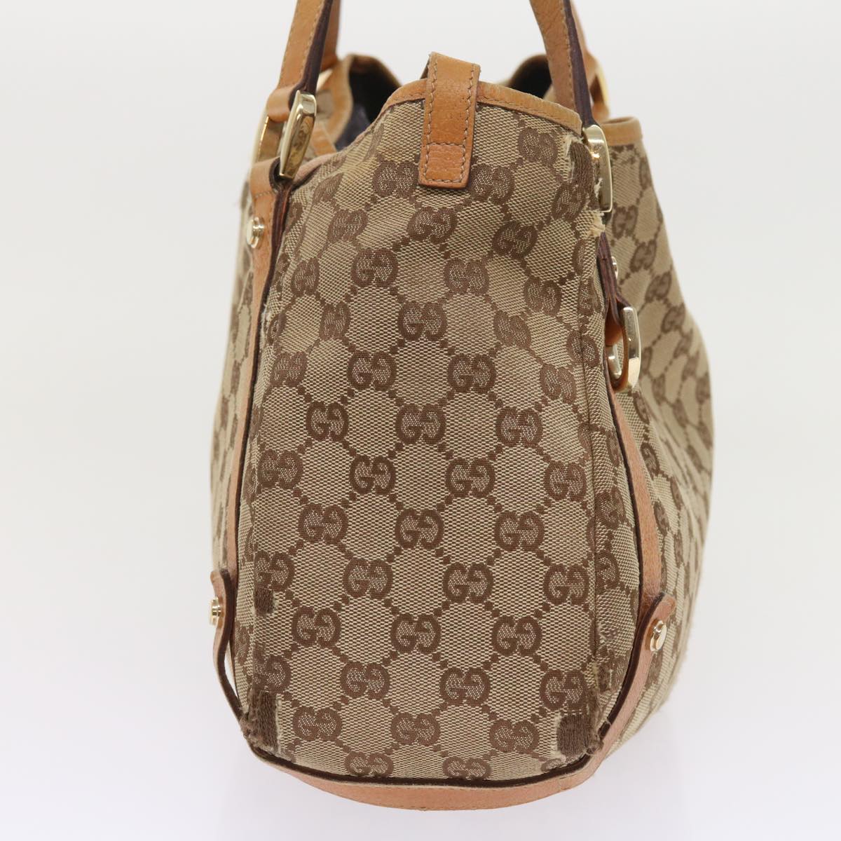 GUCCI GG Canvas Shoulder Bag Leather Beige Orange Auth 54329