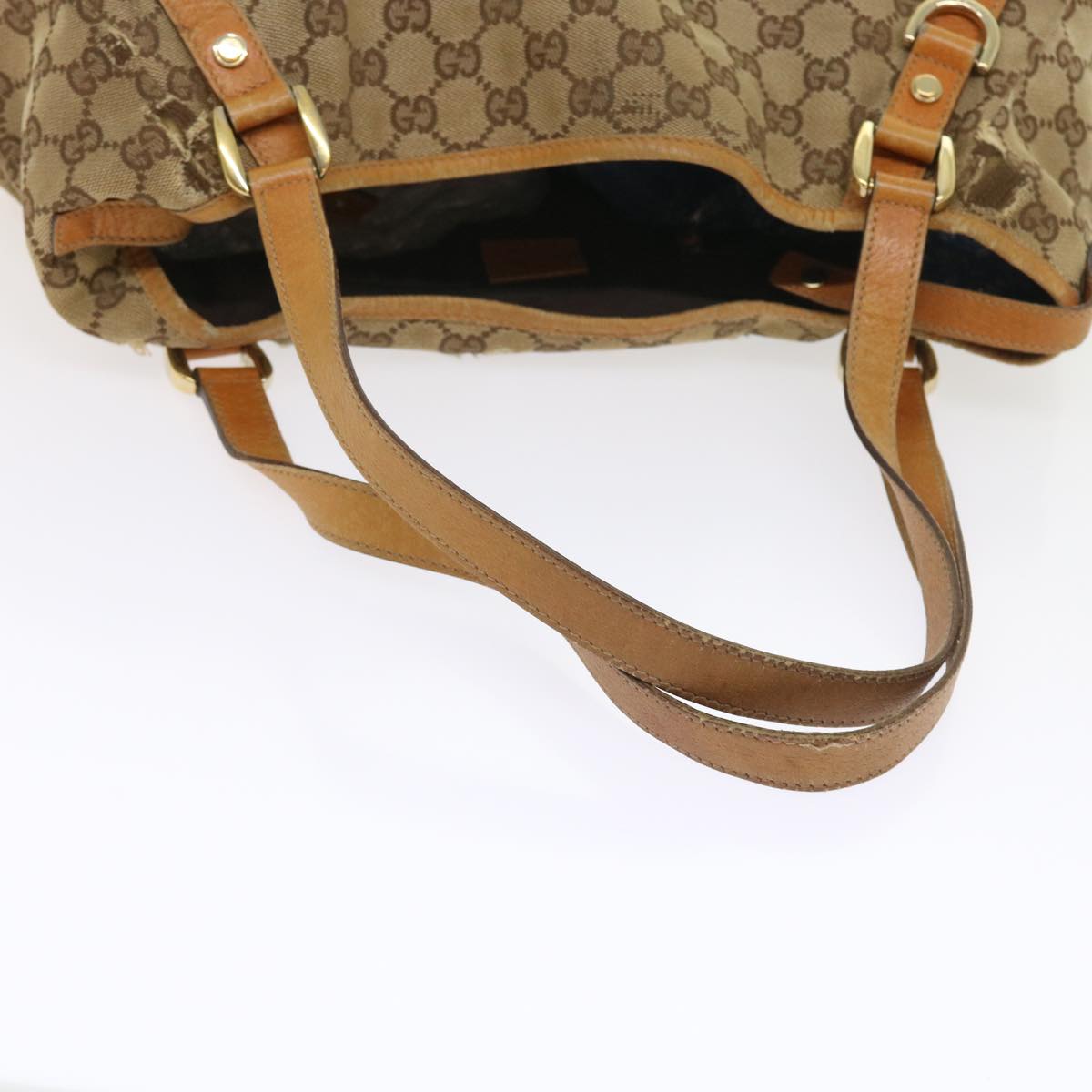 GUCCI GG Canvas Shoulder Bag Leather Beige Orange Auth 54329