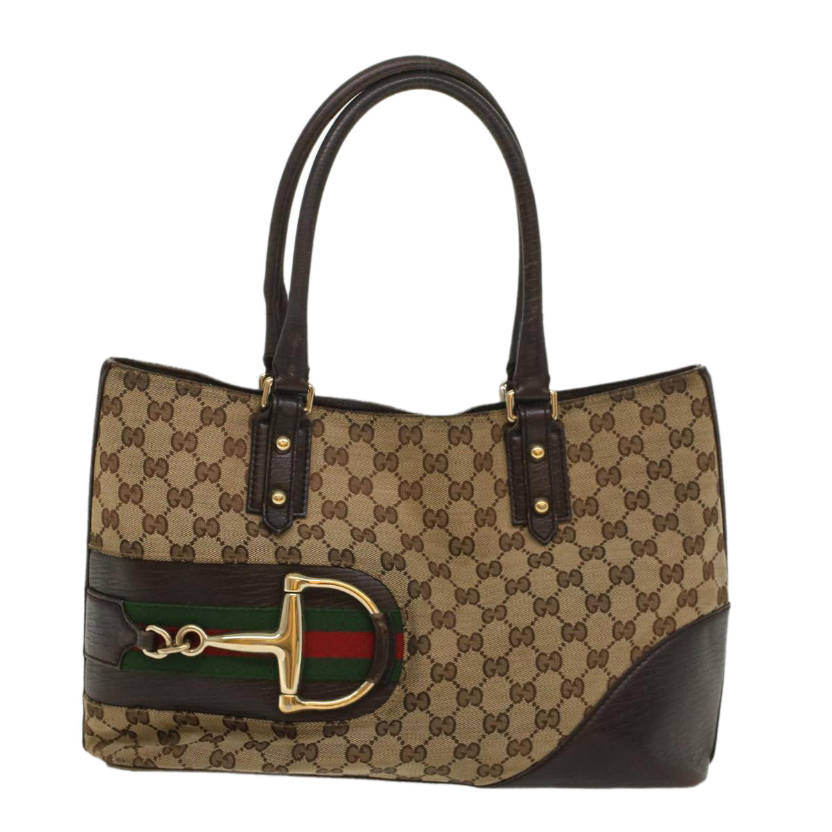 GUCCI GG Canvas Web Sherry Line Tote Bag Beige Red Green 137385 Auth 54334