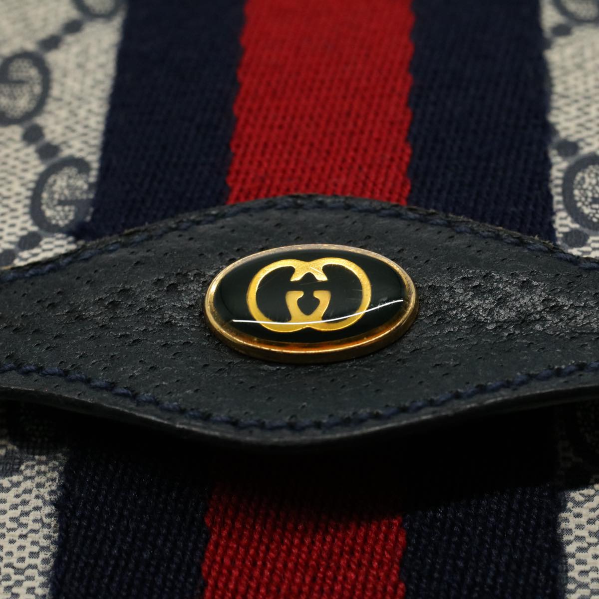 GUCCI GG Supreme Web Sherry Line Clutch Bag Navy Red Auth 54338