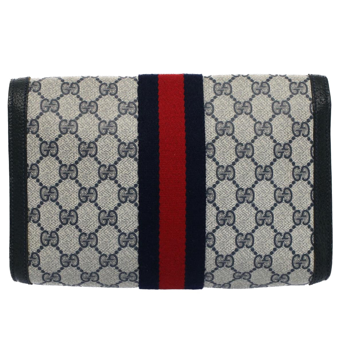 GUCCI GG Supreme Web Sherry Line Clutch Bag Navy Red Auth 54338 - 0