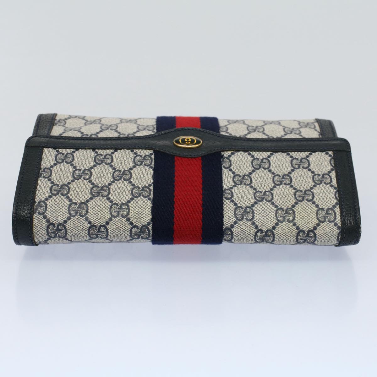 GUCCI GG Supreme Web Sherry Line Clutch Bag Navy Red Auth 54338