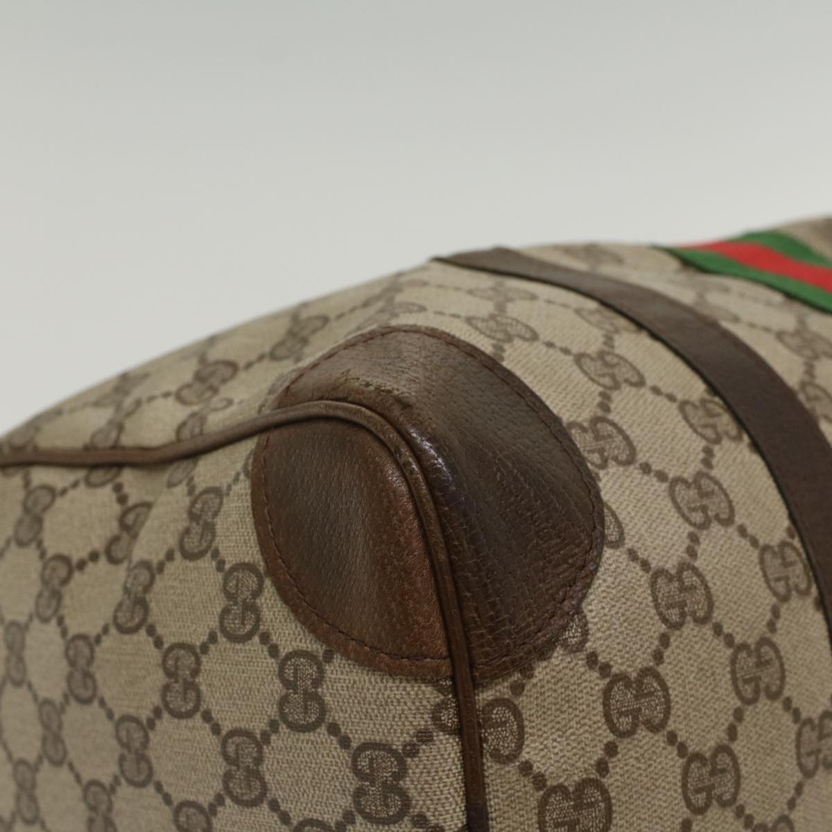 GUCCI GG Supreme Web Sherry Line Hand Bag PVC Leather Beige Red Green Auth 54339