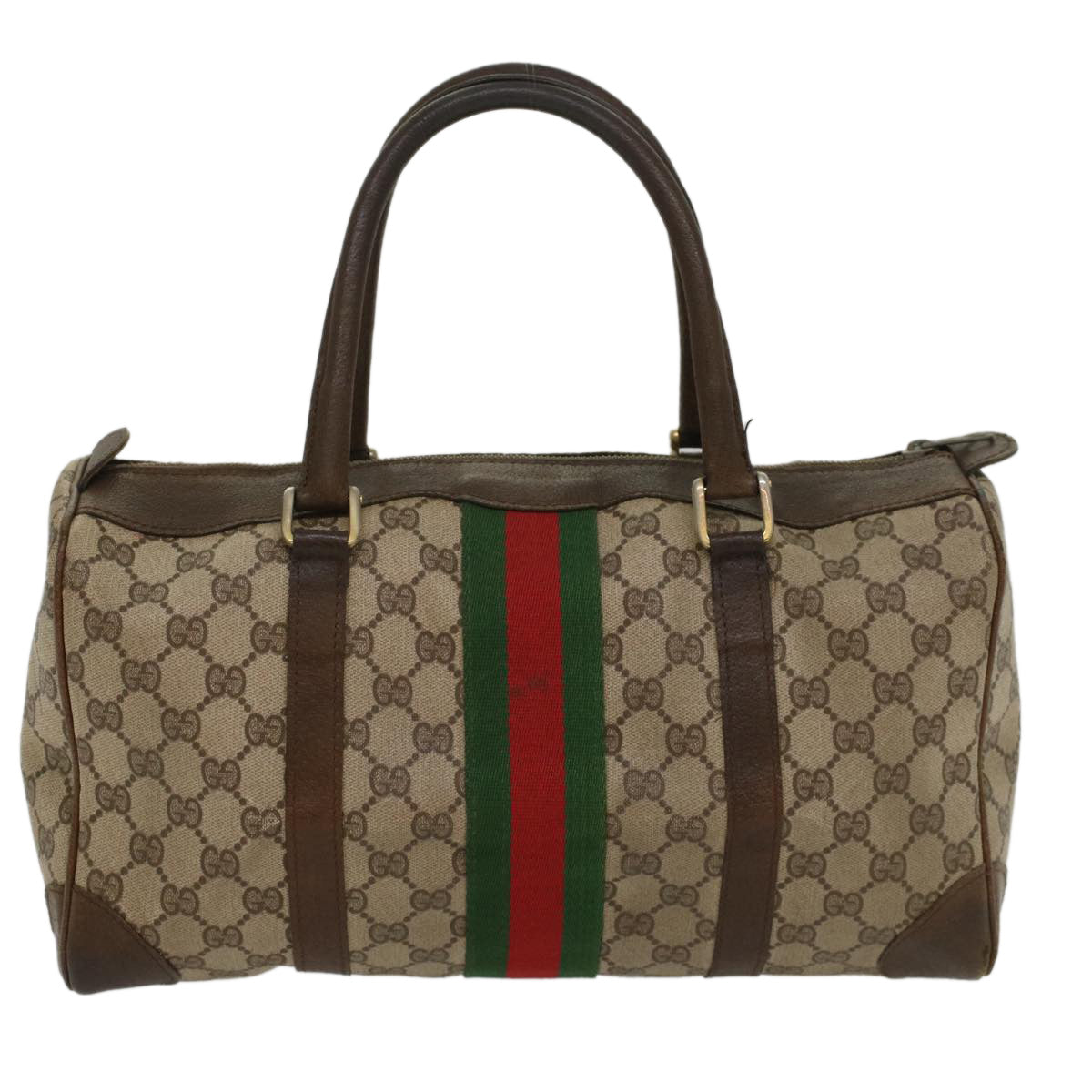 GUCCI GG Supreme Web Sherry Line Hand Bag PVC Leather Beige Red Green Auth 54339