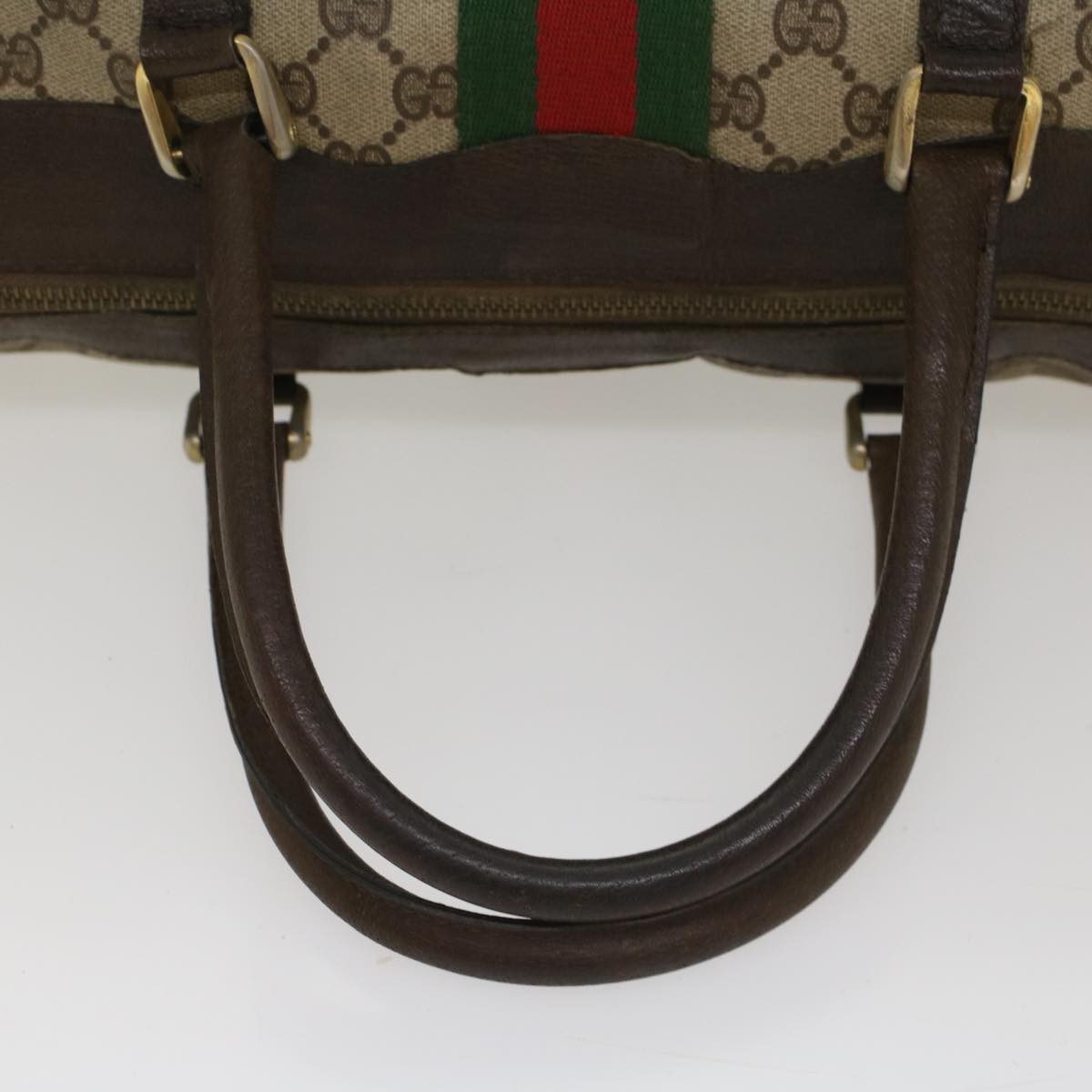 GUCCI GG Supreme Web Sherry Line Hand Bag PVC Leather Beige Red Green Auth 54339