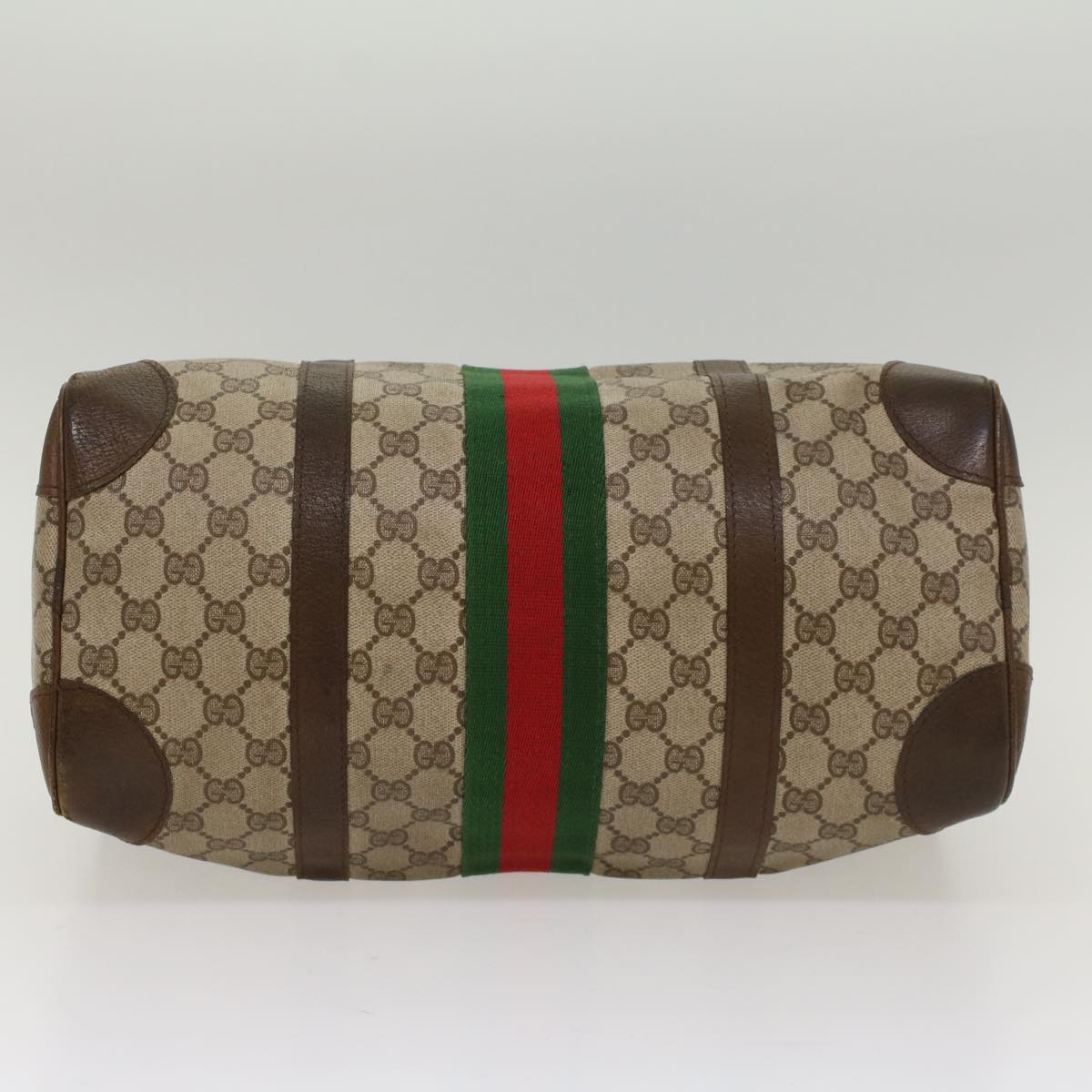 GUCCI GG Supreme Web Sherry Line Hand Bag PVC Leather Beige Red Green Auth 54339