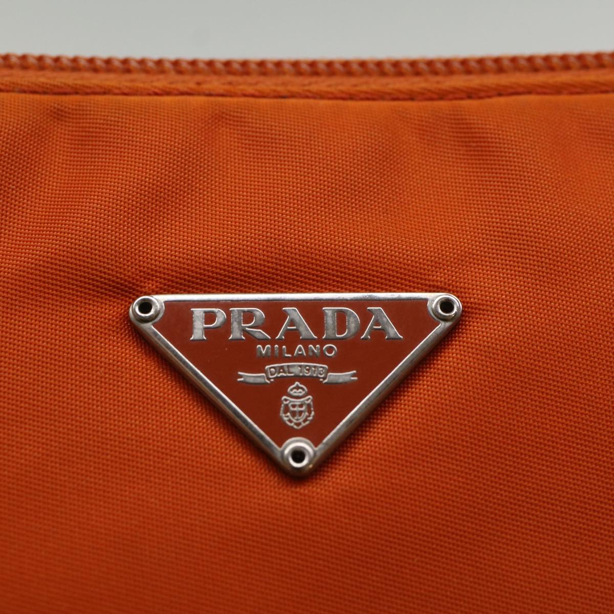 PRADA Accessory Pouch Nylon Orange Beige Auth 54341
