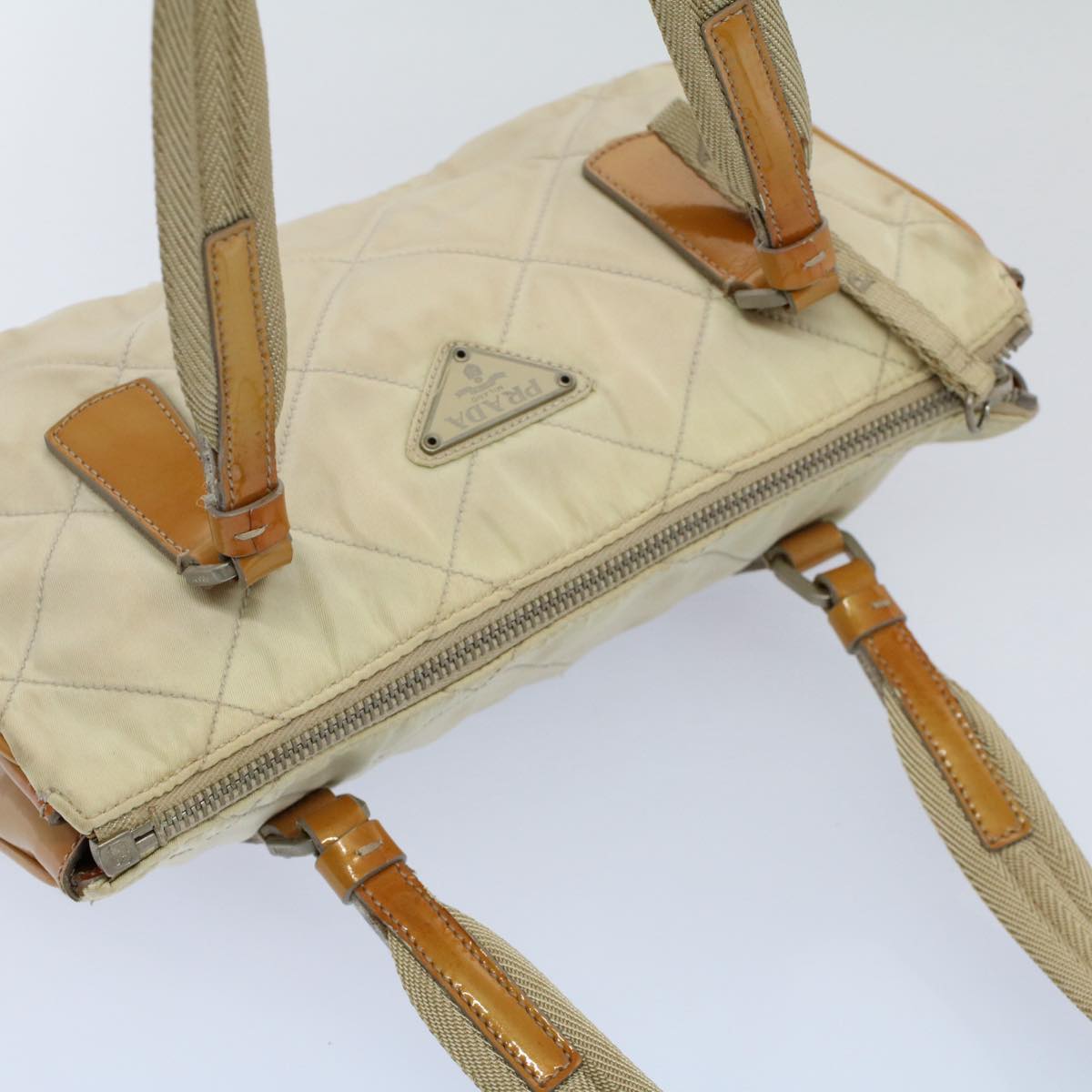 PRADA Shoulder Bag Nylon Beige Auth 54344