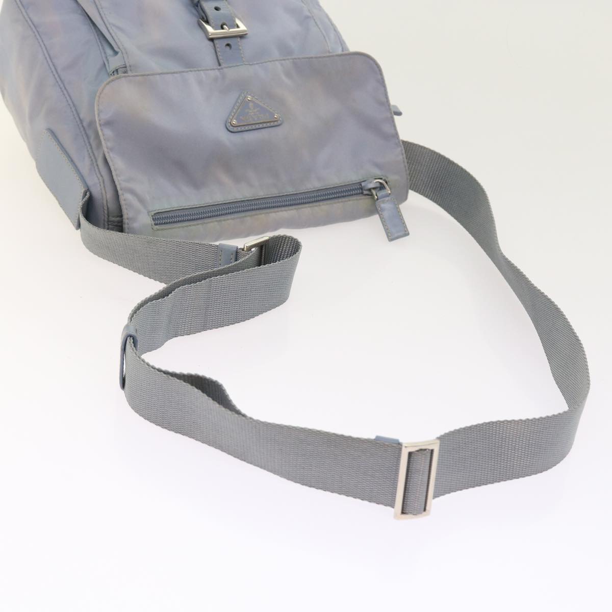 PRADA Shoulder Bag Nylon Leather Light Blue Auth 54345