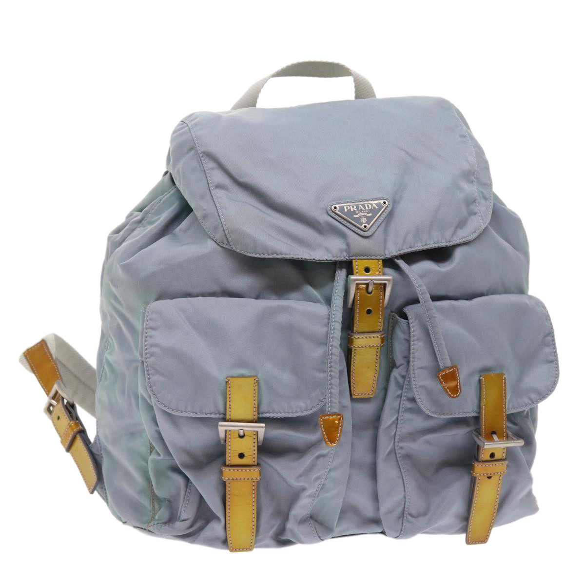 PRADA Backpack Nylon Leather Light Blue Brown Auth 54347