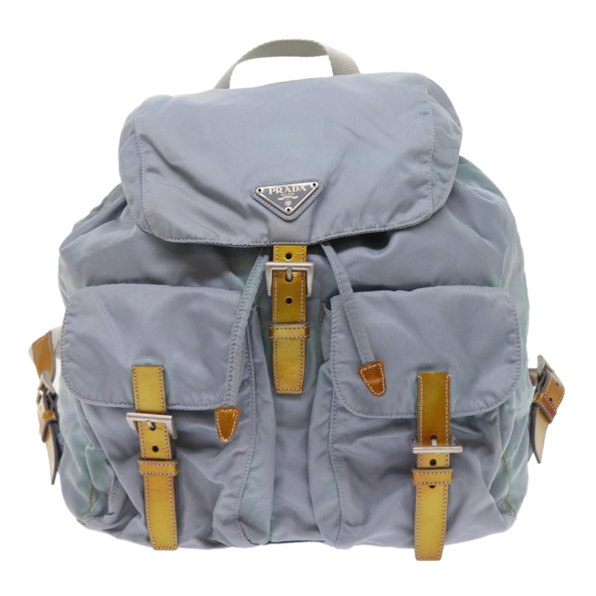 PRADA Backpack Nylon Leather Light Blue Brown Auth 54347